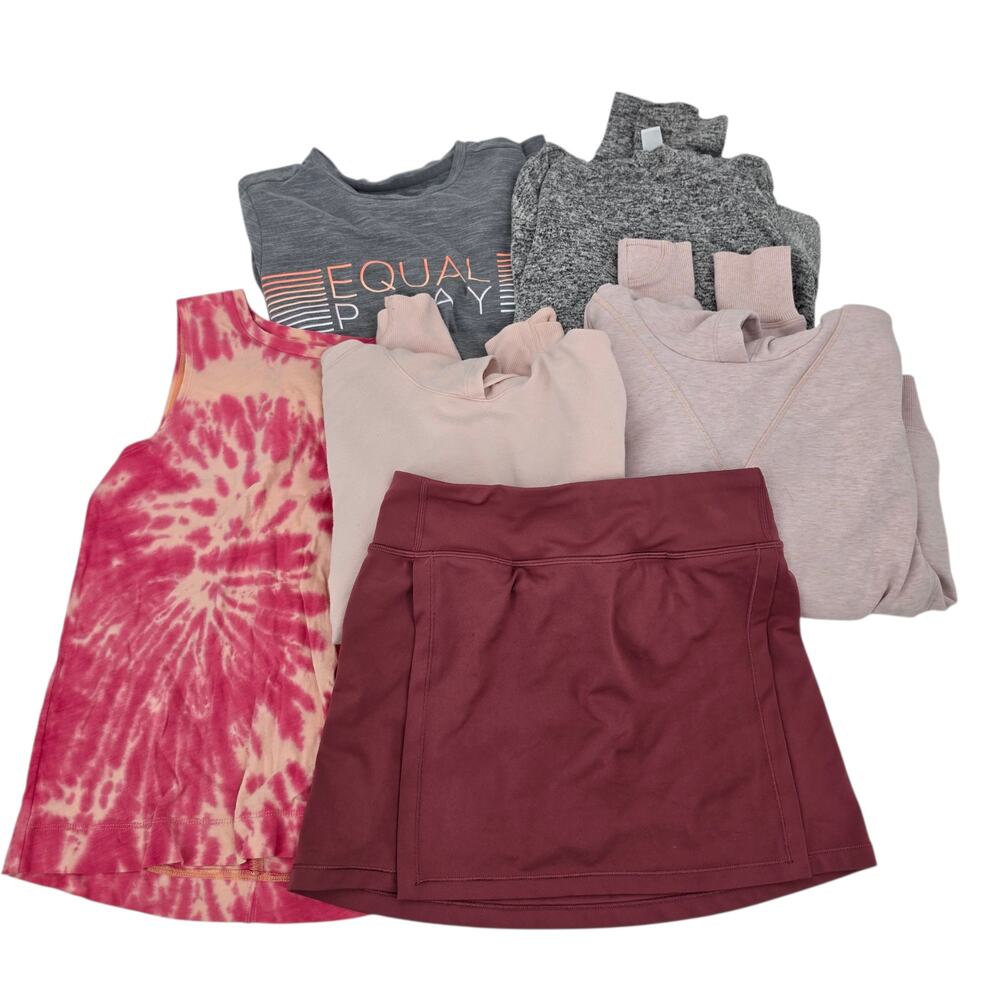 6 PC Lot Bundle Athleta Girl Pink, Red, & Gray Tops, Skort, & Hoodies Size L/12